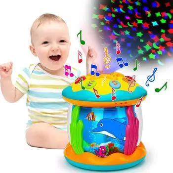 Детские игрушки 1-3 лет, вращающийся проектор с океанским светом, музыкальные игрушки Монтессори, ранние развивающие сенсорные игрушки для малышей, подарки конфеты яблоко красный