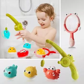 Детские игрушки для купания и игры в ванной комнате, светящиеся удочки с животными, магнитные аттракционы, игрушки для рыбалки и рыбалки жёлтый