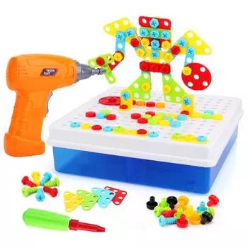 Детские игрушки Дрель-головоломка Развивающие игрушки DIY Винтовые группы Игрушки Детский набор инструментов Пластиковый мальчик Мозаика Дизайн Детская строительная игрушка