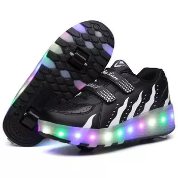 Детские коньки с двойными колесами Runaway Shoes Подростковые мигающие роликовые коньки Wheels Shoes 27
