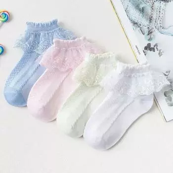 Детские короткие носки, хлопковые кружевные сетчатые носки с оборками для маленьких девочек, белые, розовые, синие, носки для маленьких девочек S белый