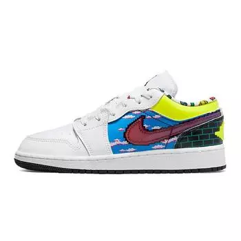 Детские кроссовки Air Jordan 1 Low GS Old School Gaming White Black Lemon-Venom DM8969-114