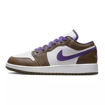 Детские кроссовки Air Jordan 1 Low GS Palomino Коричнево-белые Wild-Berry 553560-215
