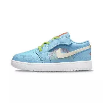 Детские кроссовки Air Jordan 1 Low SE PS Blue Stitch Psychic-Blue Vivid-Green Safety-Orange DR9500-400 33.5