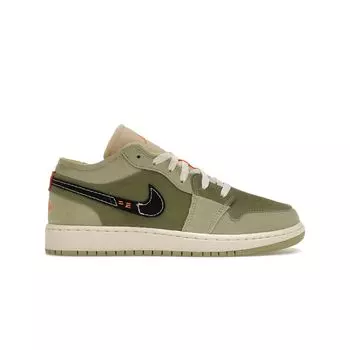 Детские кроссовки Air Jordan 1 Low SE Craft GS Sky J Light Olive Green Celadon Bright-Mandarin FD9092-300 38.5