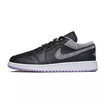 Детские кроссовки Air Jordan 1 Low SE GS Houndstooth Черный Сиреневый Металлик-Серебристый DH0570-015 39