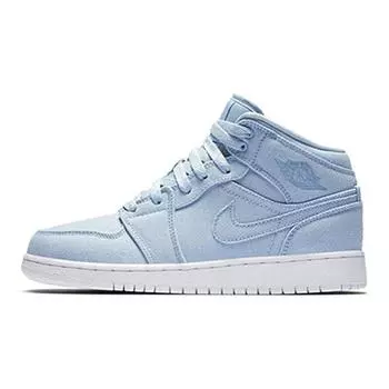 Детские кроссовки Air Jordan 1 Mid BG Пасхальные синие Ice-Blue Ice-Blue-White 554725-425