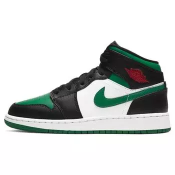 Детские кроссовки Air Jordan 1 Mid GS Black Pine Green White Gym-Red 554725-067