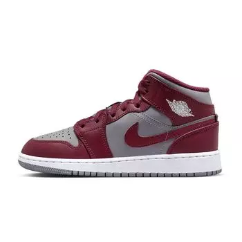 Детские кроссовки Air Jordan 1 Mid GS Cherrywood Red Cement-Grey White DQ8423-615 36
