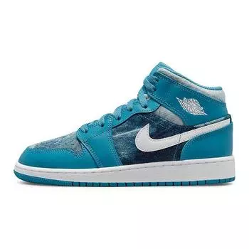 Детские кроссовки Air Jordan 1 Mid GS Washed Denim Синие голландско-синие белые DM8951-400 36.5