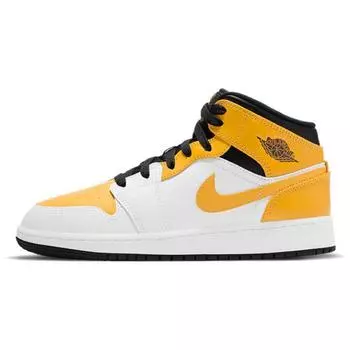 Детские кроссовки Air Jordan 1 Mid GS University Gold Белый Черный 554725-170 36