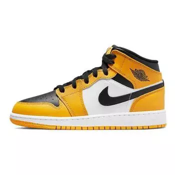 Детские кроссовки Air Jordan 1 Mid GS Reverse Yellow Toe Taxi White Black 554725-701 38.5