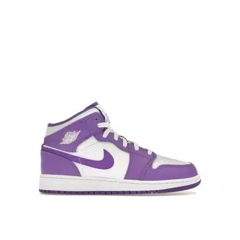 Детские кроссовки Air Jordan 1 Mid GS Purple Venom белые DQ8423-511 38.5