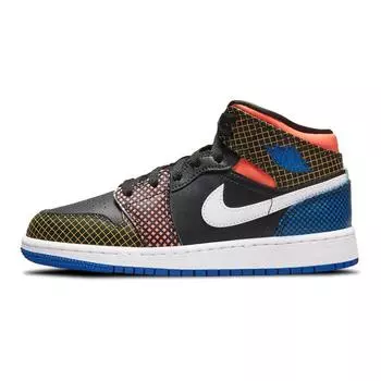 Детские кроссовки Air Jordan 1 Mid MMD GS Multi Grid Black Game-Royal Green-Glow DC4092-001 36