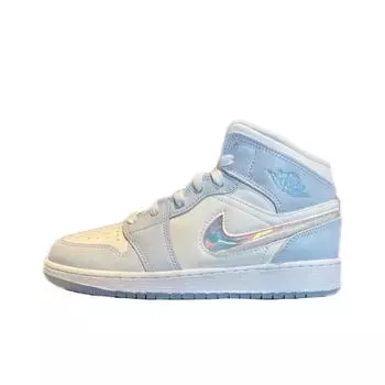 Детские кроссовки Air Jordan 1 Mid SE GS Glitter Swoosh Blue Blue-Tint Summit-White FQ9117-400 38