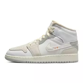 Детские кроссовки Air Jordan 1 Mid SE Craft GS Inside Out белые нейтрально-серые Montreal-Grey DQ3726-100 36