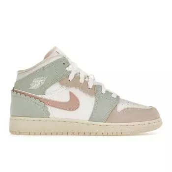 Детские кроссовки Air Jordan 1 Mid SE GS Scalloped Edge Green White Pink-Oxford DZ5361-100