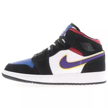 Детские кроссовки Air Jordan 1 Mid SE GS Rivals Black Field-Purple-White-Gym-Rush-Blue-Amarillo BQ6931-005