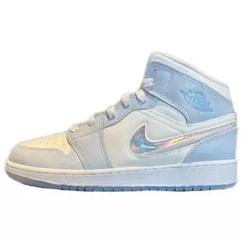 Детские кроссовки Air Jordan 1 Mid SE GS Glitter Swoosh Blue Blue-Tint Summit-White FQ9117-400