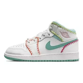 Детские кроссовки Air Jordan 1 Mid SE GS Multi Knit White Washed-Teal Rush-Pink DM6218-100 37.5