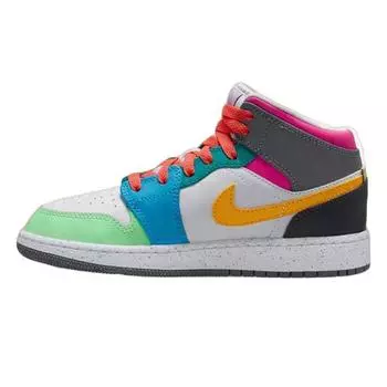 Детские кроссовки Air Jordan 1 Mid SE GS Multi-Color White Taxi Dark-Shadow FN1190-100 37.5