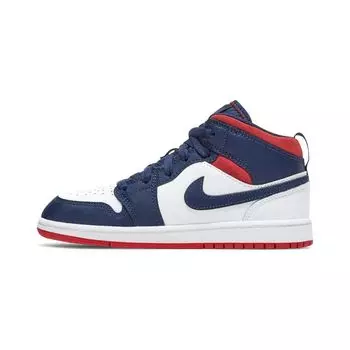 Детские кроссовки Air Jordan 1 Mid SE PS Olympic White Midnight-Navy Metallic-Gold BQ6932-104
