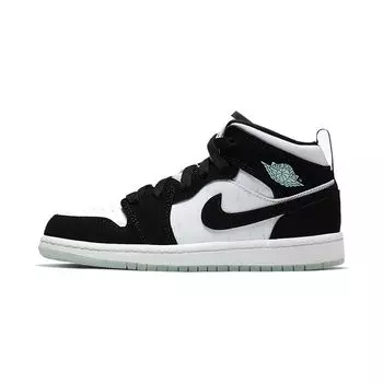 Детские кроссовки Air Jordan 1 Mid SE PS Glow in the Dark Panda Black White Teal-Tint BQ6932-103