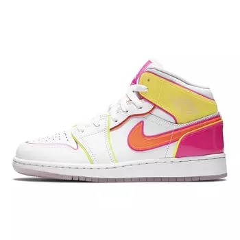 Детские кроссовки Air Jordan 1 Mid SE GS Edge Glow White Hyper-Crimson Pink-Blast CV4611-100 38