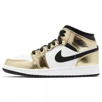 Детские кроссовки Air Jordan 1 Mid SE GS Metallic Gold Белый Черный DC1420-700
