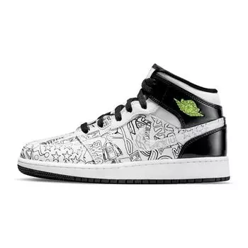 Детские кроссовки Air Jordan 1 Mid SE GS DIY Белый Черный Volt DC4099-100