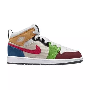 Детские кроссовки Air Jordan 1 Mid SE PS Messy Room, разноцветные, белые, черные DR6958-100 35