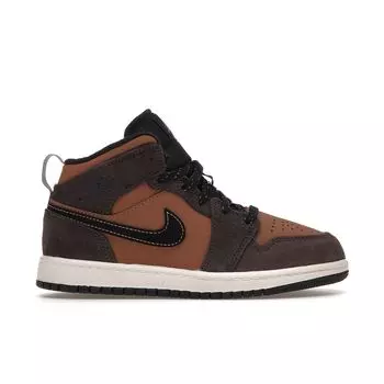 Детские кроссовки Air Jordan 1 Mid SE PS Earth Tone Коричневые темно-шоколадные Crimson-Bliss DC7249-200 31