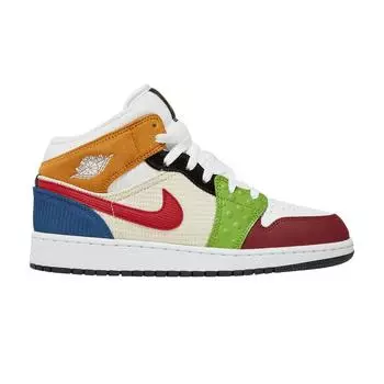 Детские кроссовки Air Jordan 1 Mid SE GS Messy Room, разноцветные, белые, спортивный красный DR6957-100 38
