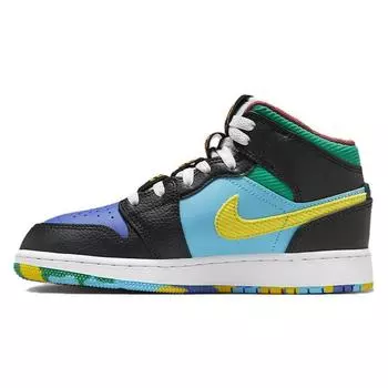 Детские кроссовки Air Jordan 1 Mid SS GS Championships разноцветные черные Opti-Yellow FD1317-007 37.5