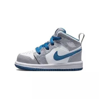Детские кроссовки Air Jordan 1 Mid TD Cement True Blue Серо-цементно-серый белый DQ8425-014 25