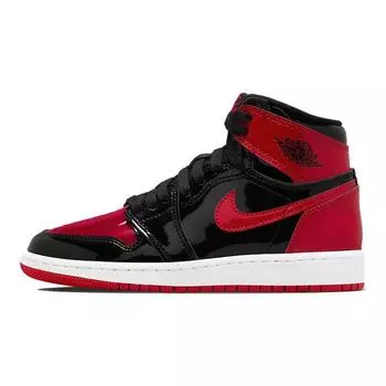 Детские кроссовки Air Jordan 1 Retro High OG GS Patent Bred Black White Varsity-Red 575441-063 37.5