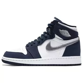Детские кроссовки Air Jordan 1 Retro High CO.JP GS Midnight Navy 2020 Blue White Metallic-Silver 575441-141