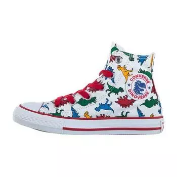 Детские кроссовки Converse Chuck Taylor All Star High PS Dinoverse Print White Enamel-Red Totally-Blue 663636C