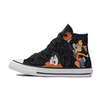 Детские кроссовки Converse Space Jam x Chuck Taylor All Star High Kids Tune Squad, черные, разноцветные, белые 372486C 31.5