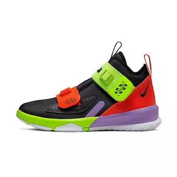 Детские кроссовки Nike LeBron Soldier 13 GS Thunder Grey Crimson Green ярко-малиновые, электрик-зеленые AR7585-002 39