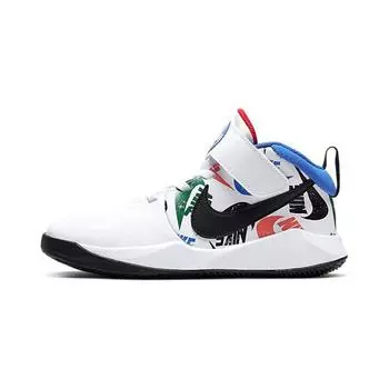 Детские кроссовки Nike Team Hustle D9 PS Allover Logo — белые детские кроссовки Hyper-Royal University — красные, черные CW5816-100 28