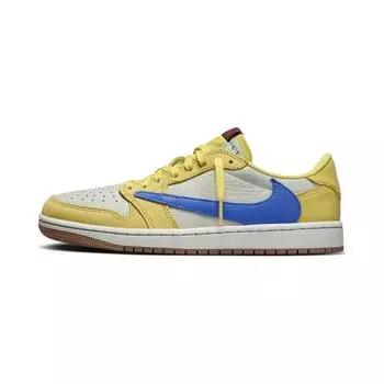 Детские кроссовки Travis Scott x Air Jordan 1 Retro Low OG SP PS Canary Yellow Racer-Blue Light-Silver DZ5909-700 32