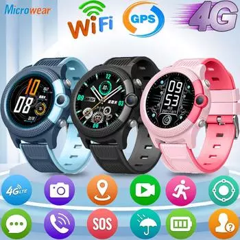 Детские умные часы 4 г, водонепроницаемые, HD, видеозвонок, Sos, Gps, Wi-Fi, трекер местоположения, дистанционный монитор, детские умные часы, подарок для мальчиков и девочек Black