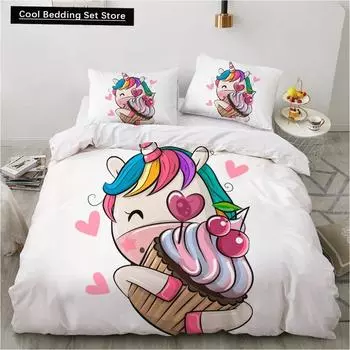 Детский детский розовый комплект постельного белья Queen King Cartoon Unicorn Белый пододеяльник Twin Полный цветной 23 шт. полиэстеровый пододеяльник 70x133cm 2pcs