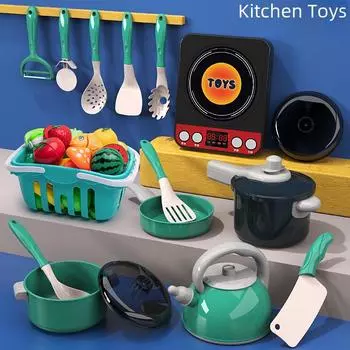 Детский кухонный игровой набор: Веселое приготовление еды с фруктами, овощами и индукционной плитой для мальчиков и девочек