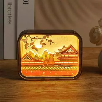 Детский ночник с принтом города кота, вырезанный из бумаги, 3D полая резьба по дереву, лампа для сна, светодиодные фонари для комнаты, декоративные светильники, подарки