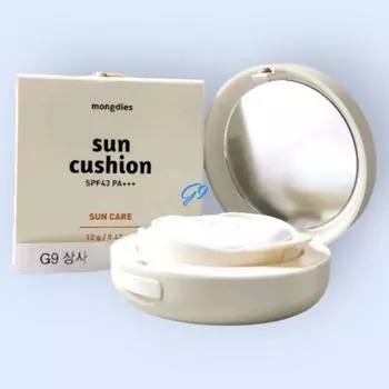 Детский солнцезащитный крем Mongdies Sun Cushion SPF43+++ 12 г + 2 упаковки увлажняющих масок