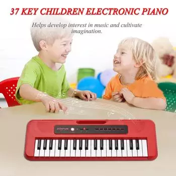Детское электронное пианино BIGFUN 37 Key с предустановленными мини-микрофоном, 10 демо, поддержка записи красный
