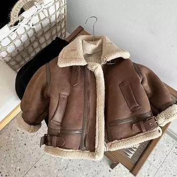 Детское пальто плюшевое свободное пальто зимнее детское модное бархатное модное крутое детское пальто с отложным воротником красивое 140cm кофейный