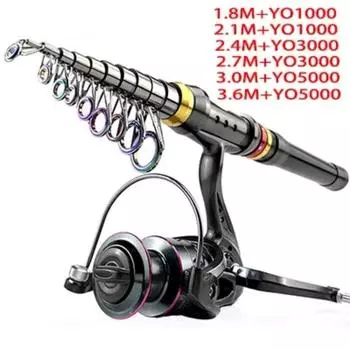 DEUKIOFISHING телескопический рыболовный удилище Combo Set 1.8m 2.1m 2.4m 2.7m 3.0m сверхжесткий спиннинг катушка металлические шпули наборы карбоновый рыболовный набор подарок 1.8 m
